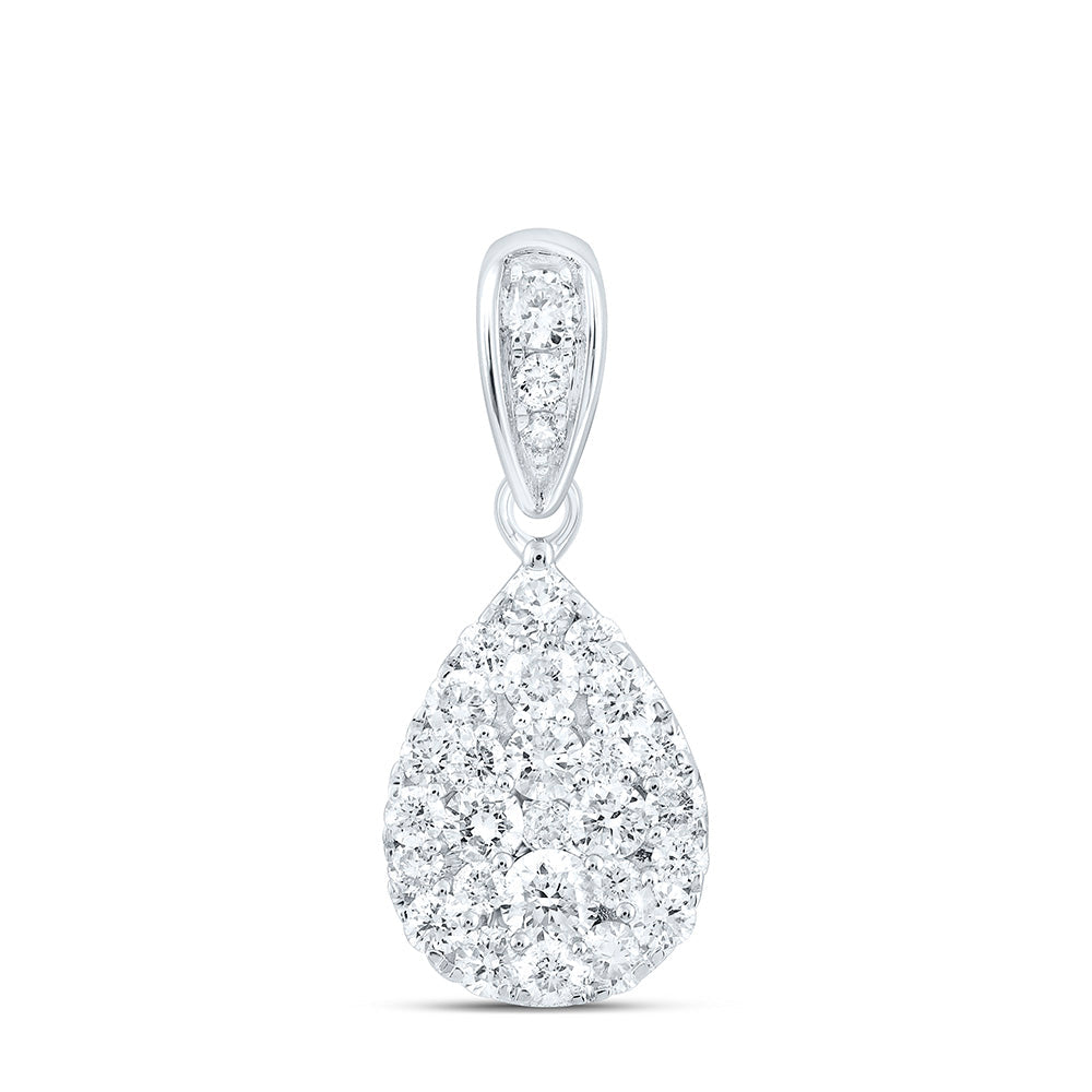 14kt White Gold Womens Round Diamond Teardrop Cluster Pendant 1/2 Cttw