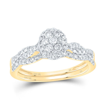 10kt Yellow Gold Round Diamond Cluster Twist Bridal Wedding Ring Band Set 1/2 Cttw