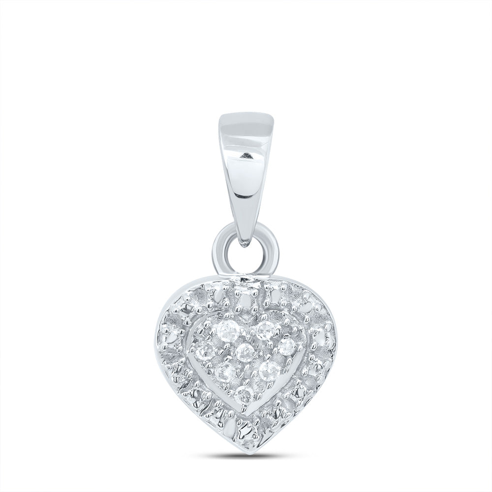 Sterling Silver Womens Round Diamond Heart Pendant .03 Cttw