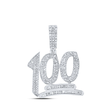 Sterling Silver Mens Round Diamond 100 Emoji Phrase Charm Pendant 7/8 Cttw