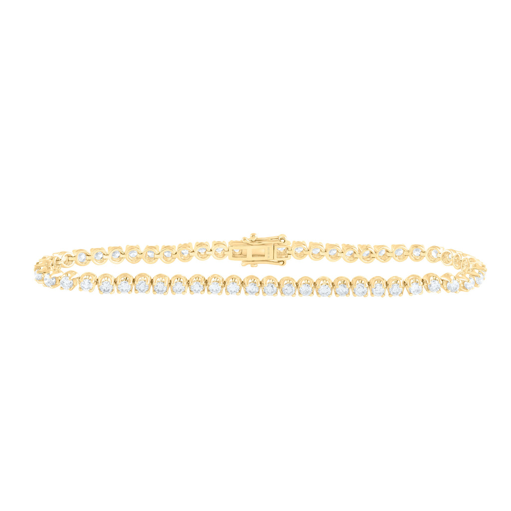14kt Yellow Gold Womens Round Diamond Classic Tennis Bracelet 3 Cttw