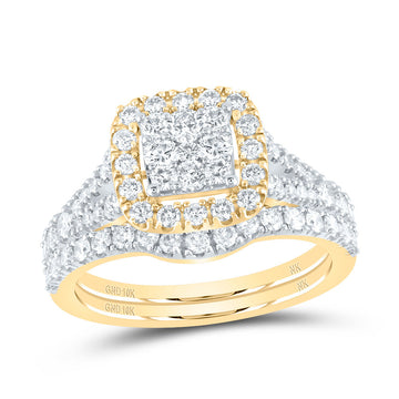 10kt Yellow Gold Round Diamond Square Bridal Wedding Ring Band Set 1-1/4 Cttw