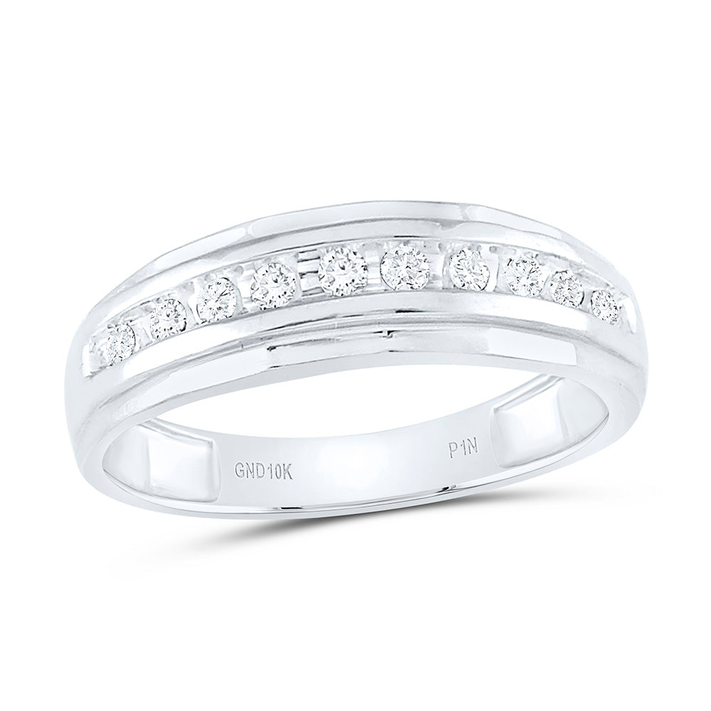 10kt White Gold Mens Round Diamond Wedding Band Ring 1/4 Cttw