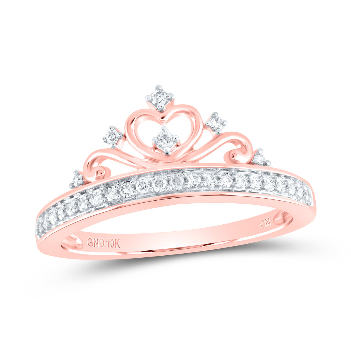 10kt Rose Gold Womens Round Diamond Crown Tiara Band Ring 1/6 Cttw