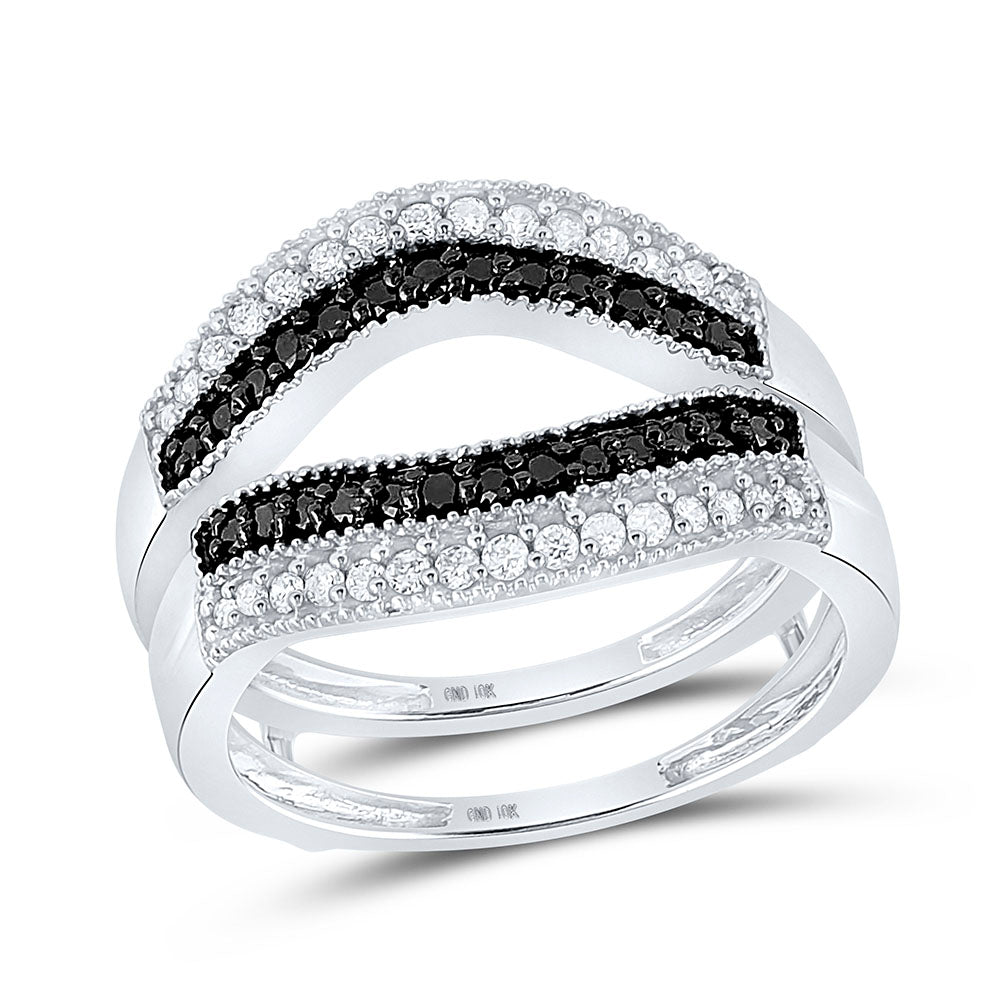 10kt White Gold Womens Round Black Color Enhanced Diamond Wrap Ring Guard Enhancer 1/2 Cttw