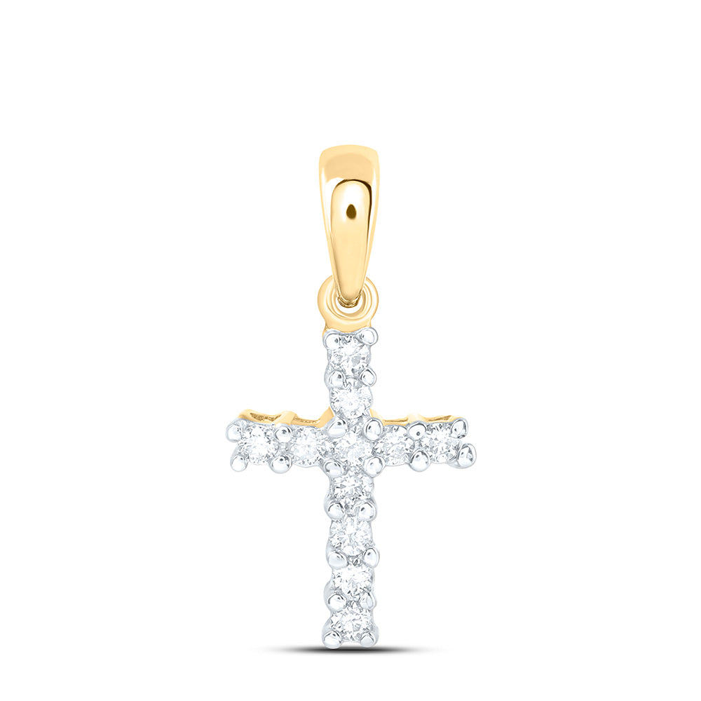 14kt Yellow Gold Womens Round Diamond Cross Pendant 1/10 Cttw