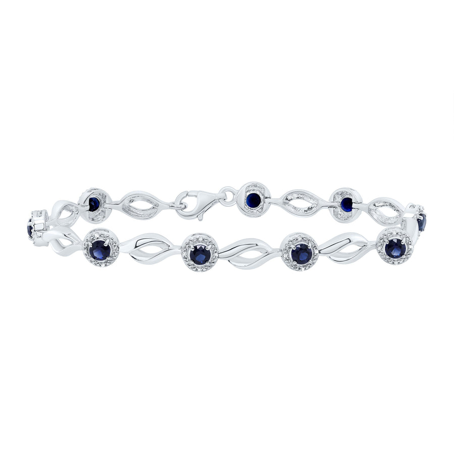 Sterling Silver Womens Round Synthetic Blue Sapphire Tennis Bracelet 3 Cttw