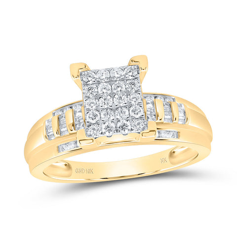 10kt Yellow Gold Round Diamond Cluster Bridal Wedding Engagement Ring 1/2 Cttw