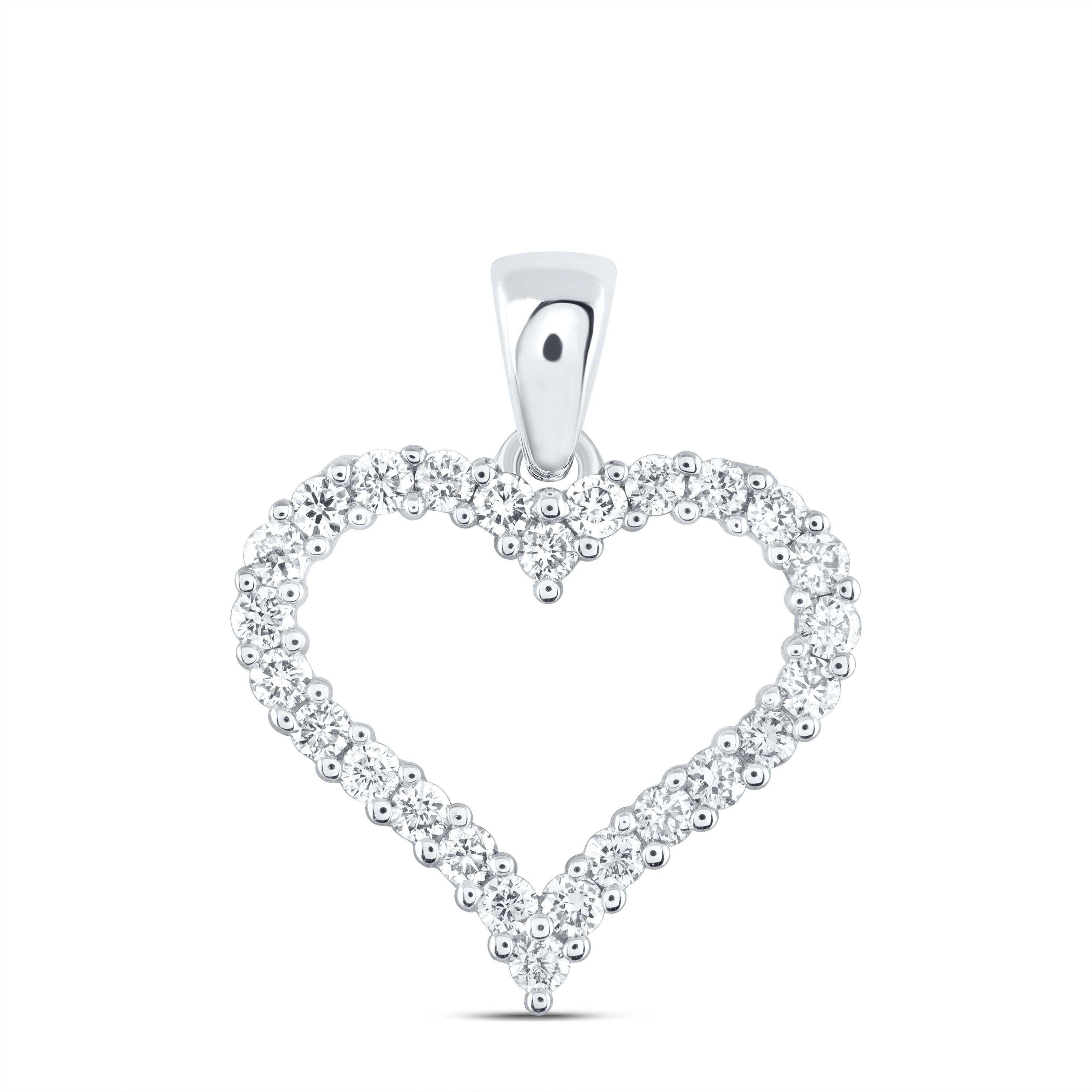 14kt White Gold Womens Round Diamond Outline Heart Pendant 1/2 Cttw