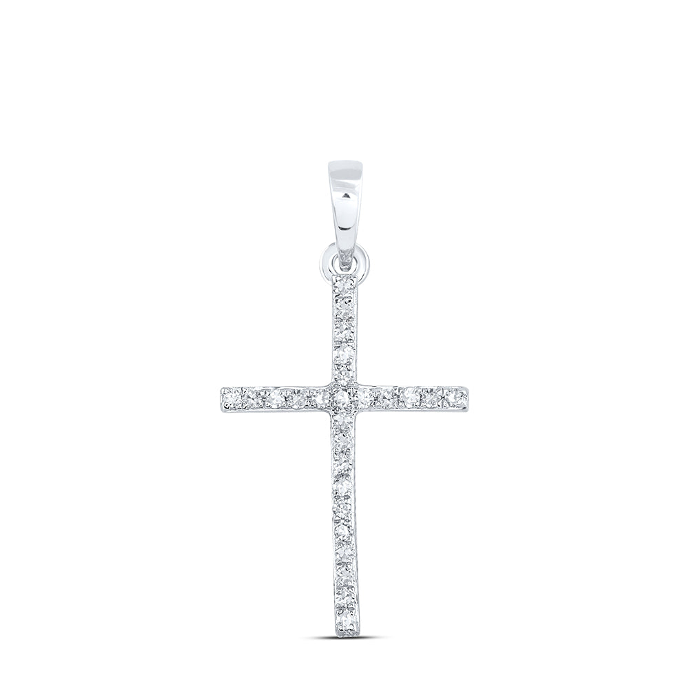 10kt White Gold Womens Round Diamond Cross Pendant 1/6 Cttw