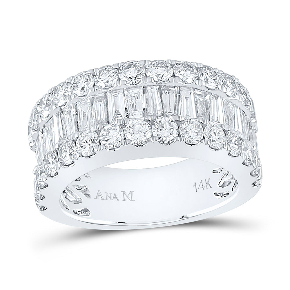 14kt White Gold Womens Baguette Diamond Anniversary Ring 3 Cttw