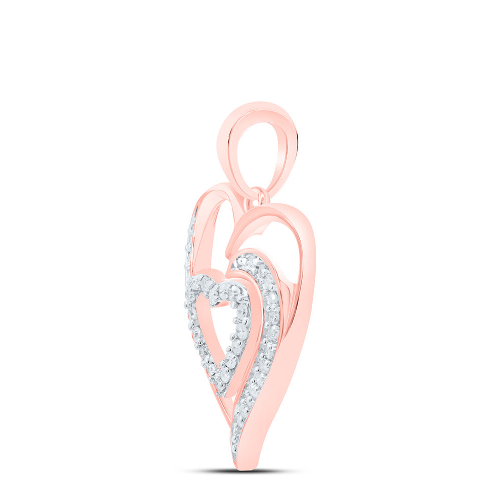 10kt Rose Gold Womens Round Diamond Heart Pendant 1/6 Cttw