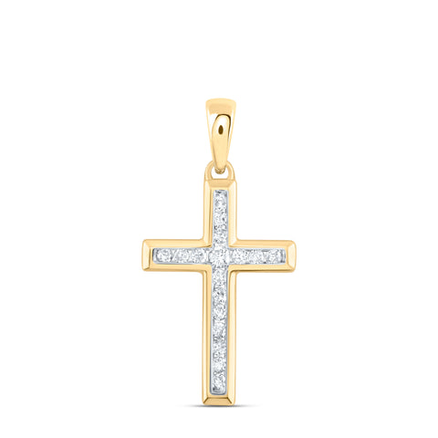 10kt Yellow Gold Womens Round Diamond Small Cross Pendant 1/8 Cttw