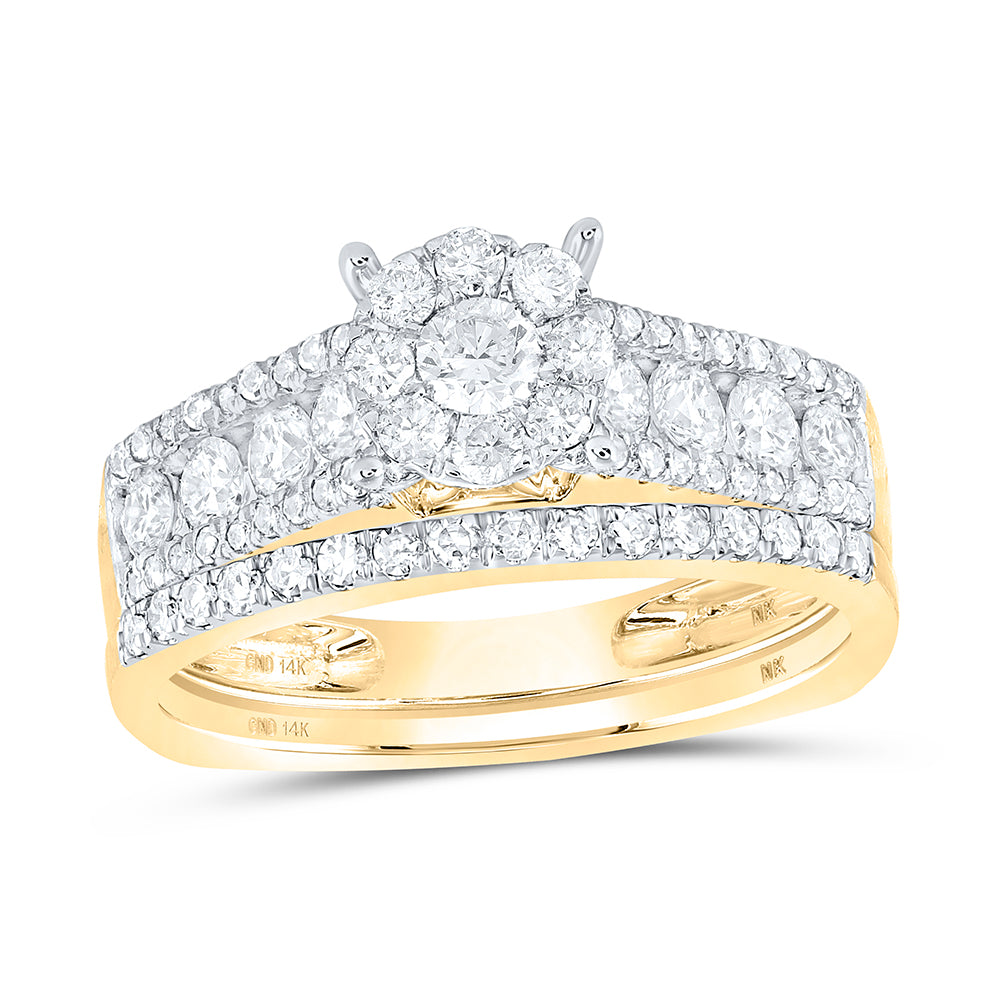 14kt Yellow Gold Round Diamond Bridal Wedding Ring Band Set 1 Cttw