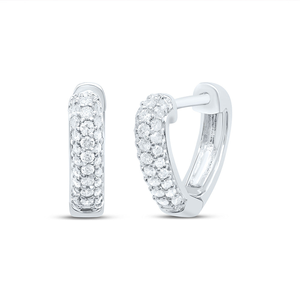 10kt White Gold Womens Round Pave-set Diamond Heart Huggie Hoop Earrings 1/5 Cttw
