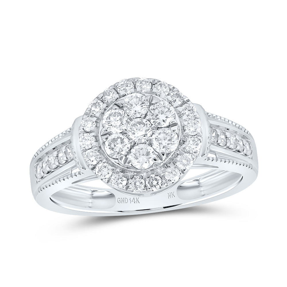 14kt White Gold Womens Round Diamond Cluster Ring 5/8 Cttw
