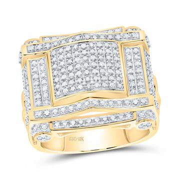 10kt Yellow Gold Mens Round Diamond Domed Square Cluster Ring 5/8 Cttw