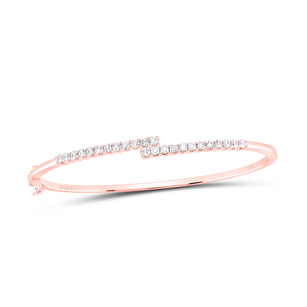 14kt Rose Gold Womens Round Diamond Bypass Bangle Bracelet 1 Cttw