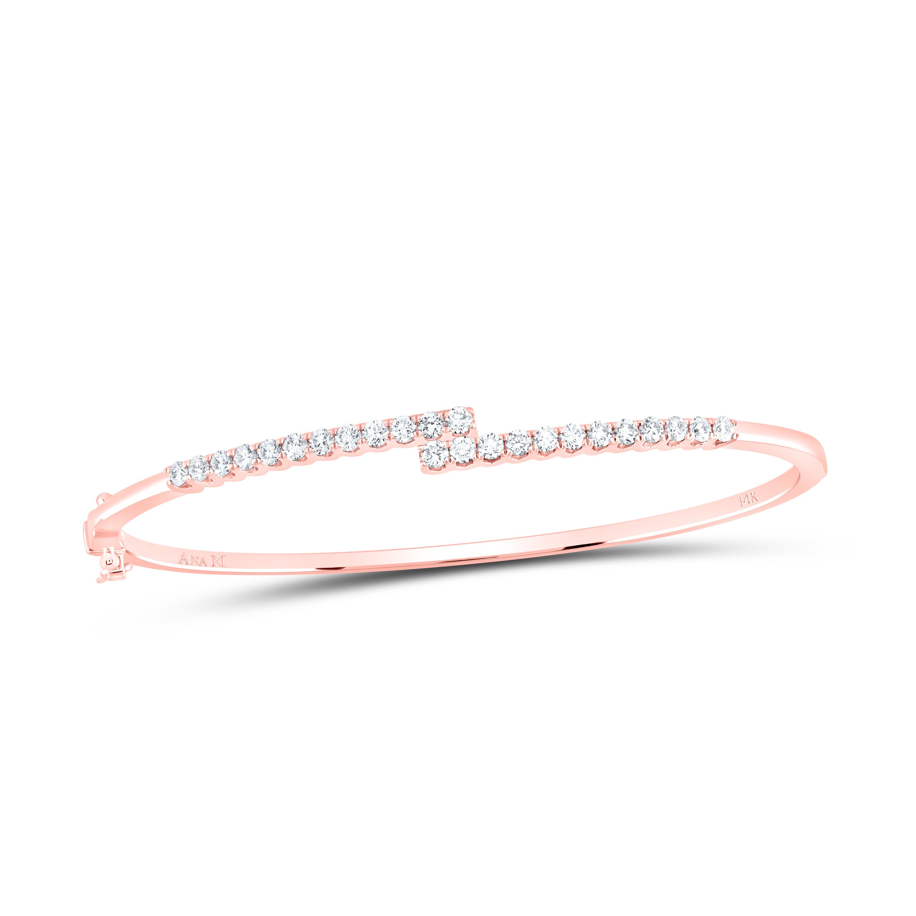 14kt Rose Gold Womens Round Diamond Bypass Bangle Bracelet 1 Cttw