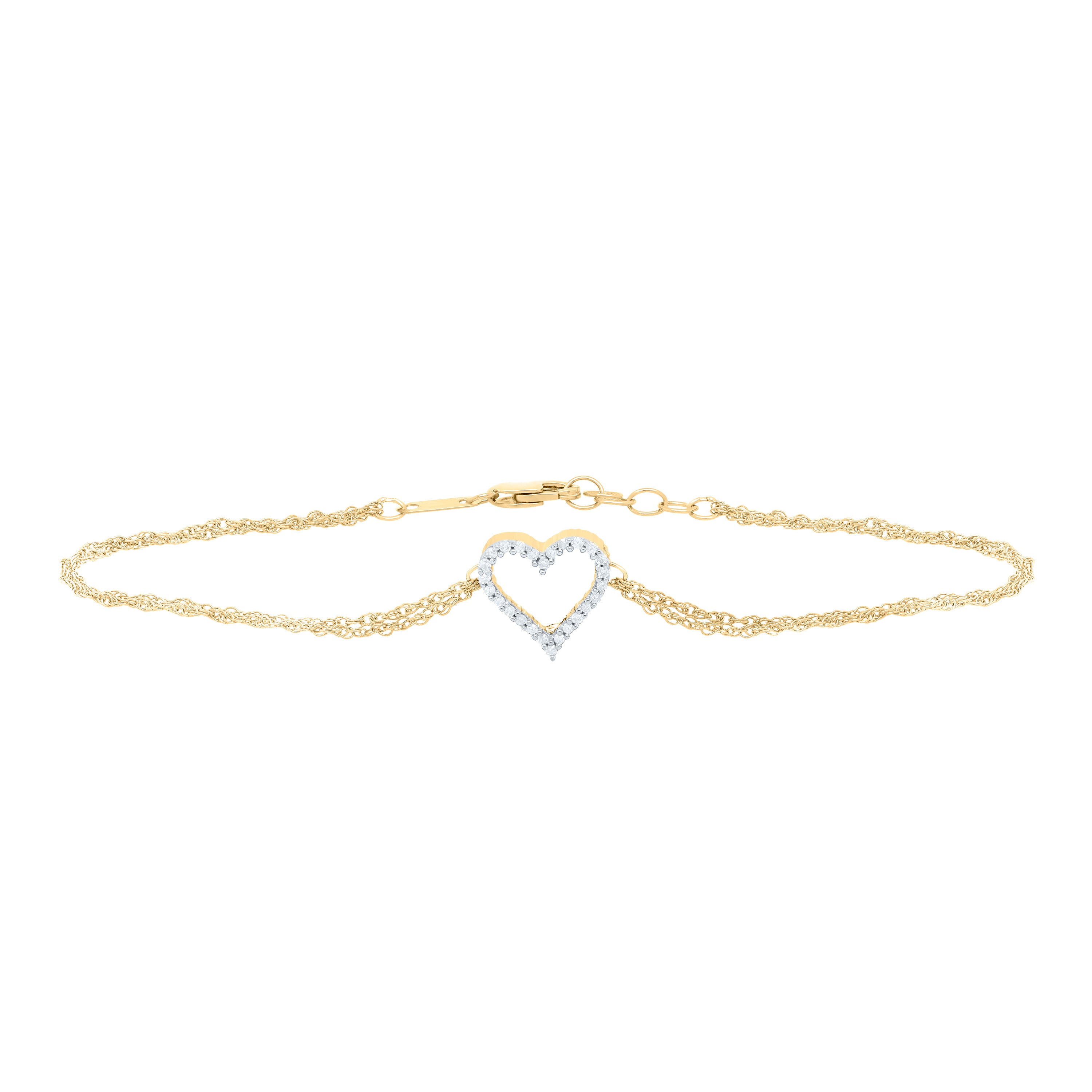 10kt Yellow Gold Womens Round Diamond Heart Bracelet 1/8 Cttw
