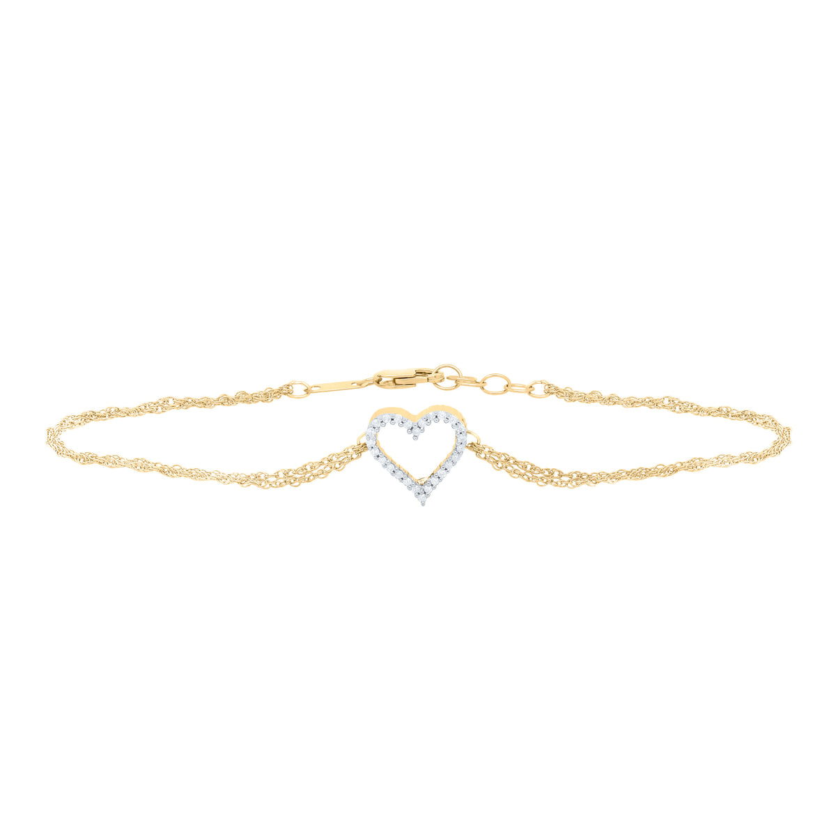 10kt Yellow Gold Womens Round Diamond Heart Bracelet 1/8 Cttw