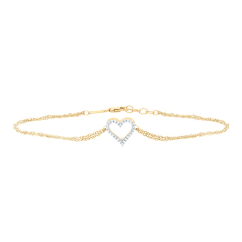 10kt Yellow Gold Womens Round Diamond Heart Bracelet 1/8 Cttw