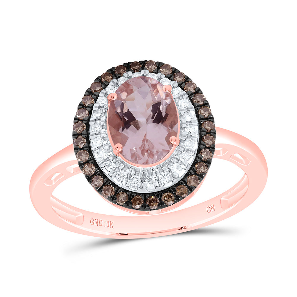 10kt Rose Gold Womens Oval Morganite Solitaire Diamond Fashion Ring 1-1/2 Cttw