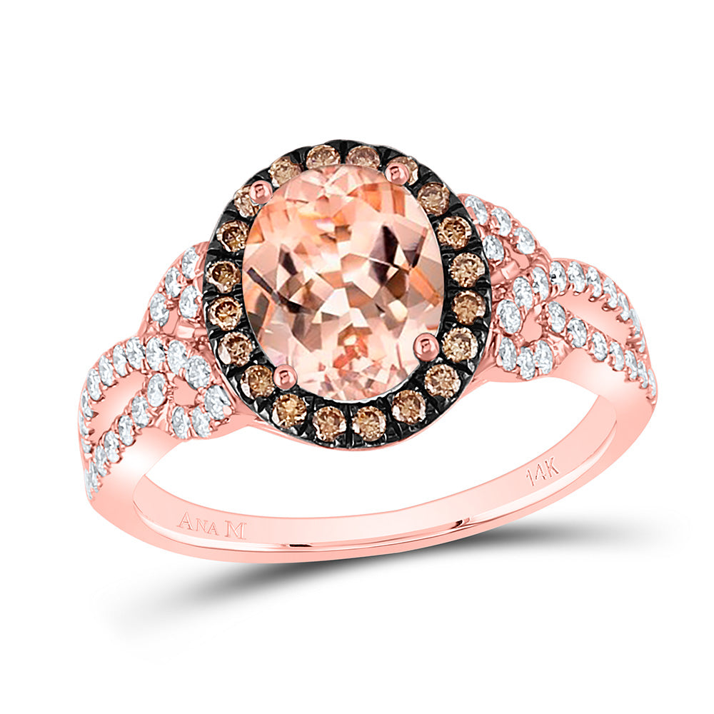 14kt Rose Gold Womens Oval Morganite Diamond Solitaire Ring 5/8 Cttw