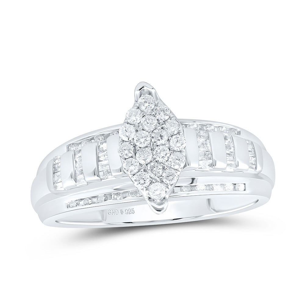 Sterling Silver Round Diamond Oval Cluster Bridal Wedding Engagement Ring 1/2 Cttw