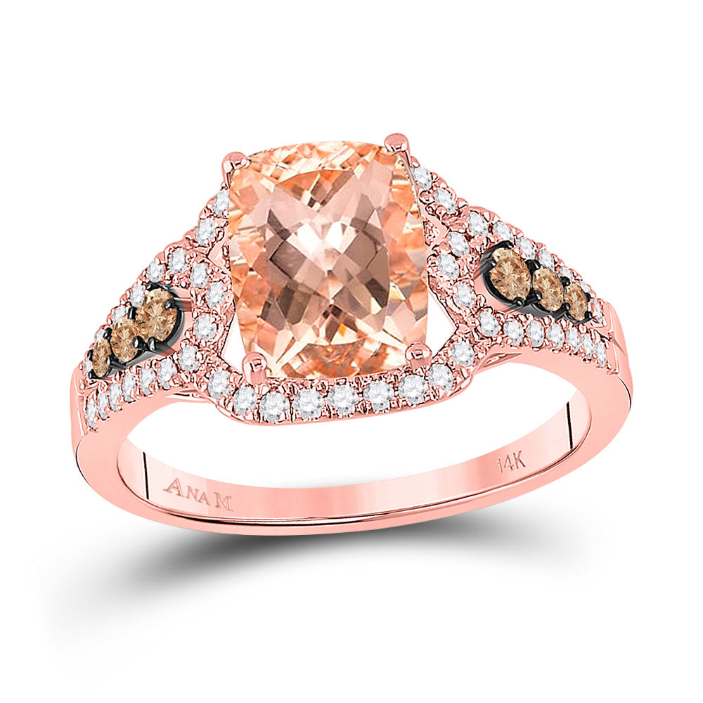 14kt Rose Gold Womens Cushion Morganite Diamond Solitaire Ring 1/2 Cttw