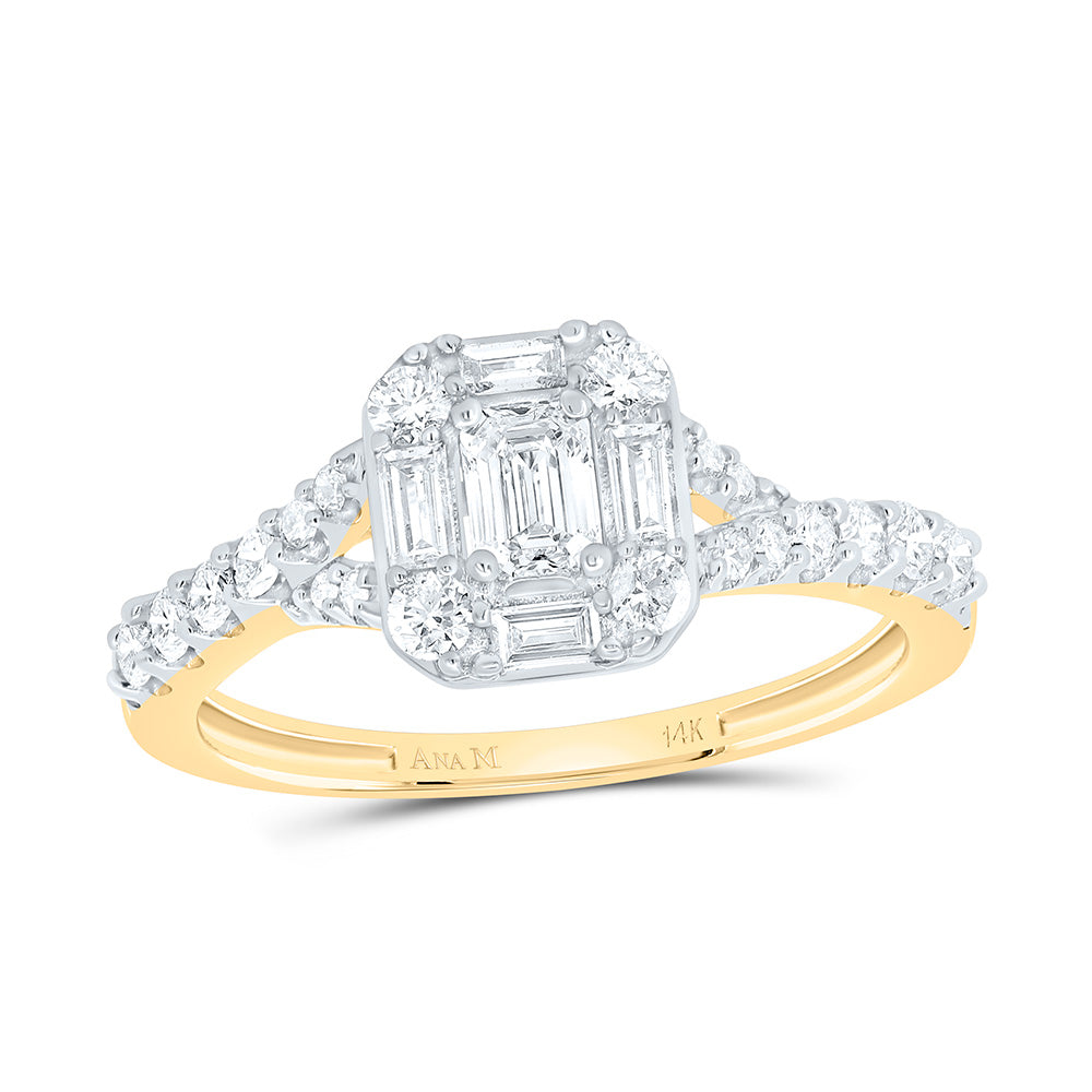 14kt Yellow Gold Emerald Diamond Halo Bridal Wedding Engagement Ring 3/4 Cttw
