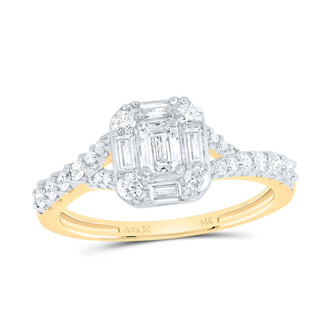 14kt Yellow Gold Emerald Diamond Halo Bridal Wedding Engagement Ring 3/4 Cttw