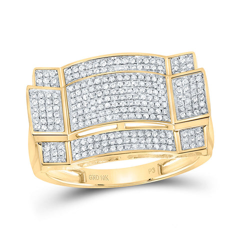 10kt Yellow Gold Mens Round Diamond Contoured Rectangle Cluster Ring 1/2 Cttw