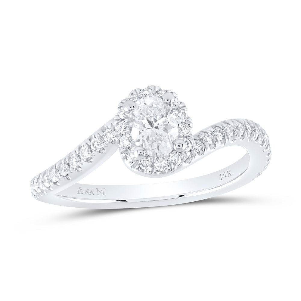 14kt White Gold Oval Diamond Halo Bridal Wedding Engagement Ring 3/4 Cttw