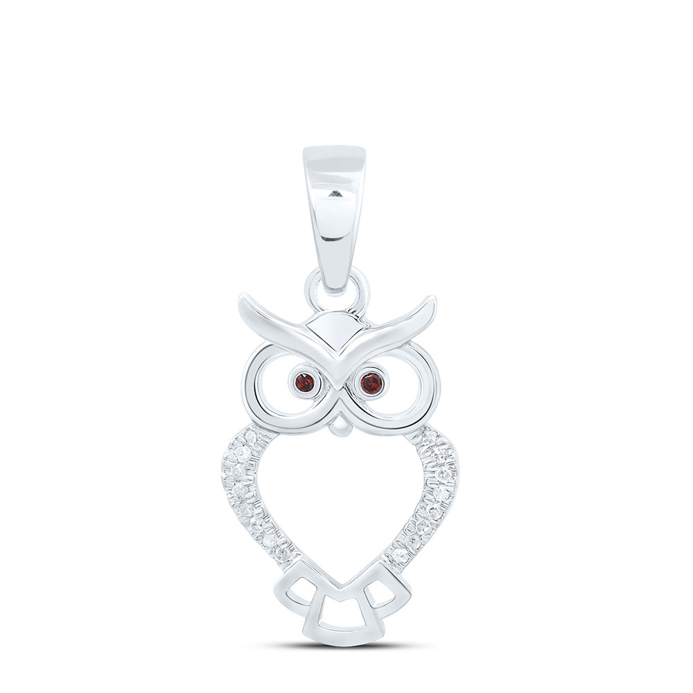 10kt White Gold Womens Round Red Color Enhanced Diamond Owl Bird Animal Pendant 1/20 Cttw