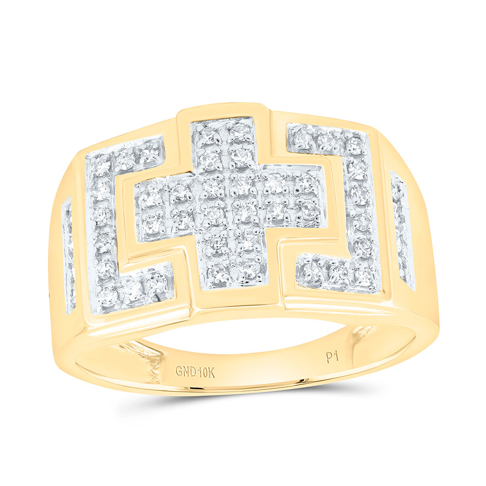 10kt Yellow Gold Mens Round Diamond Cross Cluster Ring 1/3 Cttw