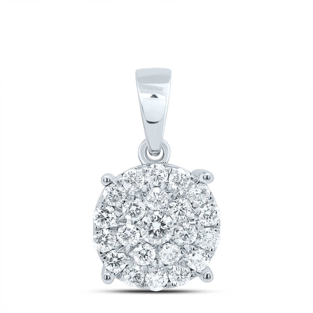 10kt White Gold Womens Round Diamond Cluster Pendant 2 Cttw