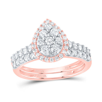 10kt Rose Gold Round Diamond Teardrop Bridal Wedding Ring Band Set 1 Cttw