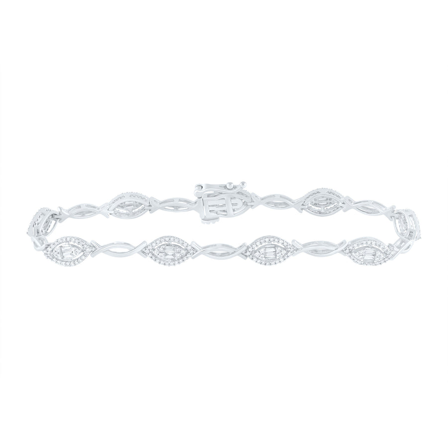 14kt White Gold Womens Baguette Diamond Fashion Bracelet 1 Cttw
