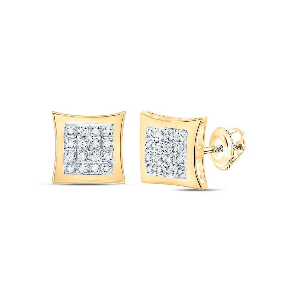 10kt Yellow Gold Round Diamond Kite Square Earrings 1/12 Cttw