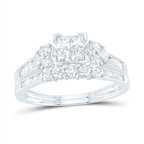 10kt White Gold Princess Diamond Bridal Wedding Ring Band Set 1 Cttw