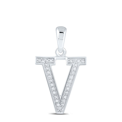 10kt White Gold Womens Round Diamond Initial V Letter Pendant 1/20 Cttw
