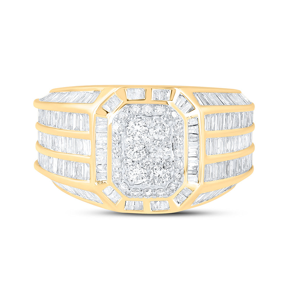 10kt Yellow Gold Mens Baguette Diamond Octagon Cluster Ring 4-3/4 Cttw