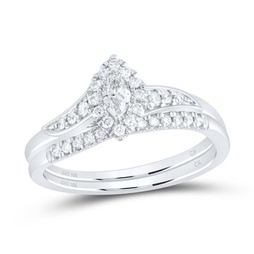 10kt White Gold Marquise Diamond Bridal Wedding Ring Band Set 1/3 Cttw