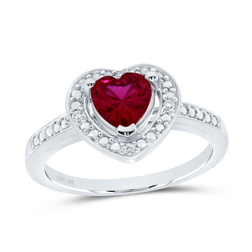 10kt White Gold Womens Round Synthetic Ruby Heart Ring 1 Cttw