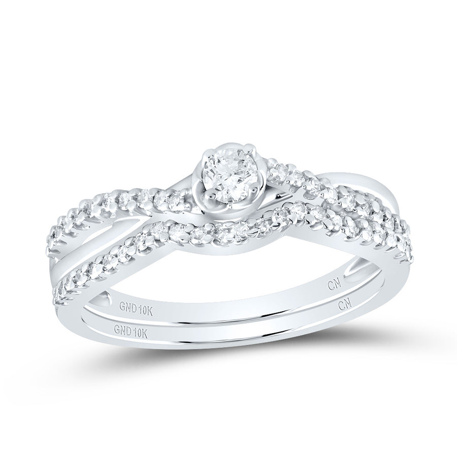 10k White Gold Round Diamond Bridal Wedding Ring Band Set 1/3 Cttw