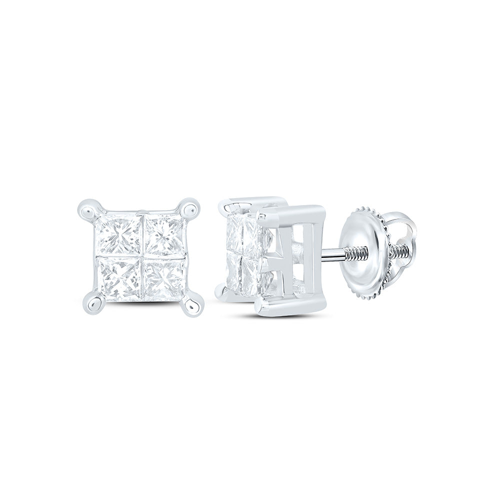14kt White Gold Womens Princess Diamond Square Earrings 1/4 Cttw