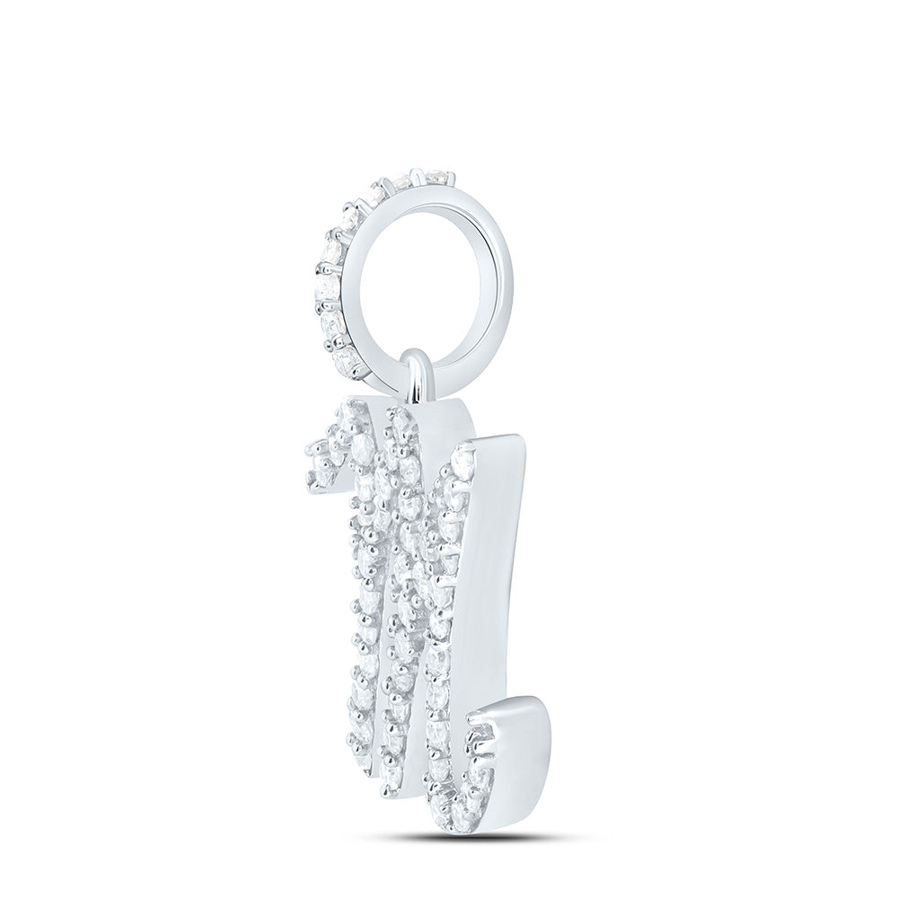 10kt White Gold Womens Round Diamond M Initial Letter Pendant 1/5 Cttw