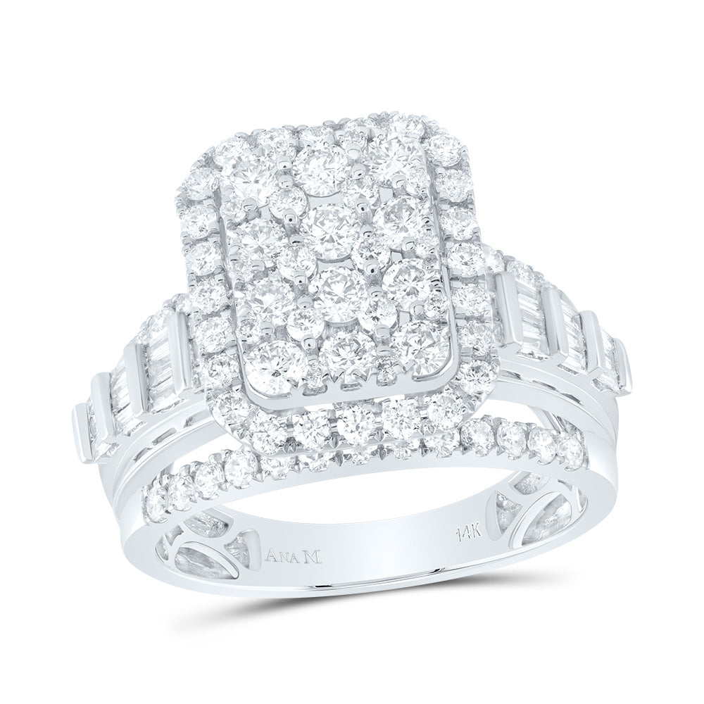 14kt White Gold Womens Round Diamond Rectangle Cluster Ring 1-3/4 Cttw