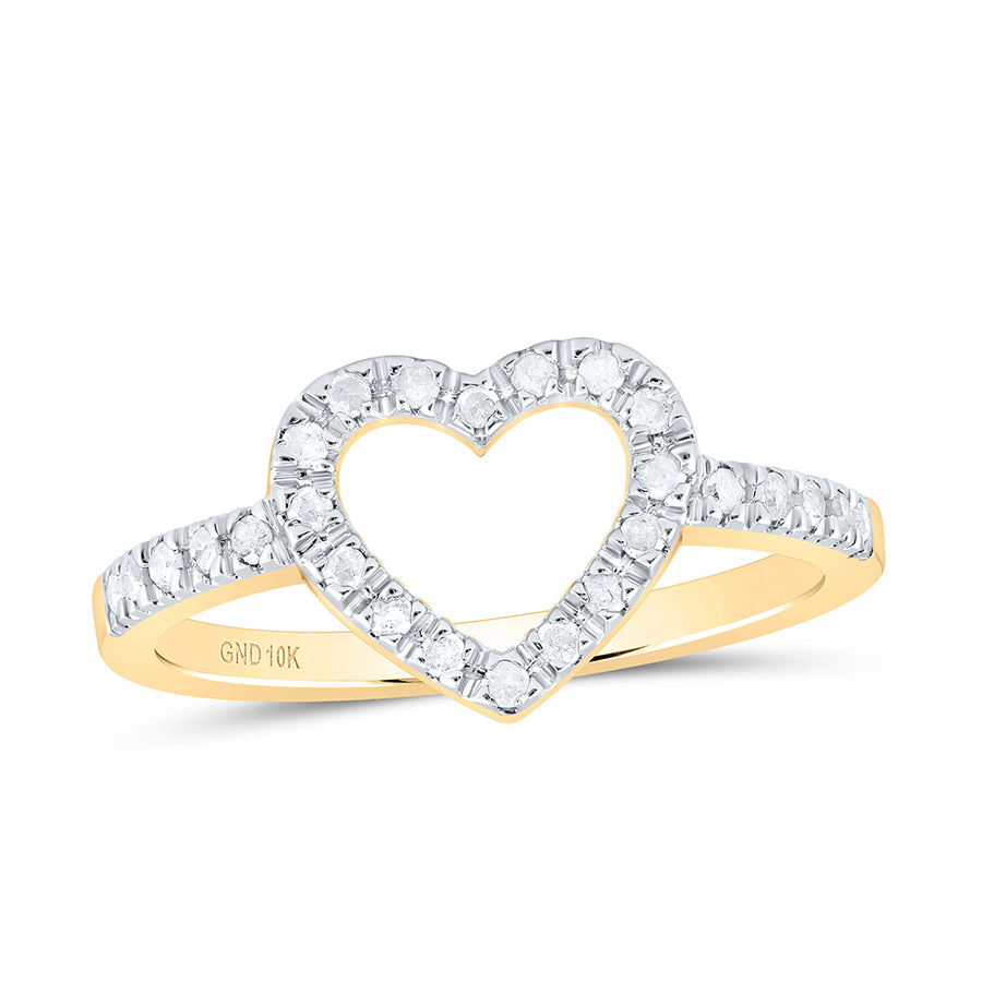 10kt Yellow Gold Womens Round Diamond Heart Ring 1/5 Cttw